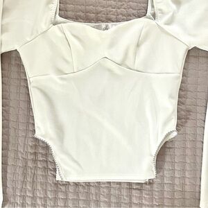 White long sleeve going out top with high cut rhinestone sides A3 Design (sz SM)